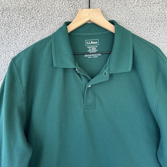 L.L. BEAN Premium Double L Long Sleeve Polo Mens XL Green Classic Winter #300459 - Picture 2 of 11